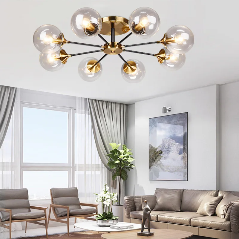 

Modern Parlor LED Chandelier Smoke grey/Clear Glass Dining Room Bedroom Pendant Lamp Gold Home Deco Hanging Light Fixtures