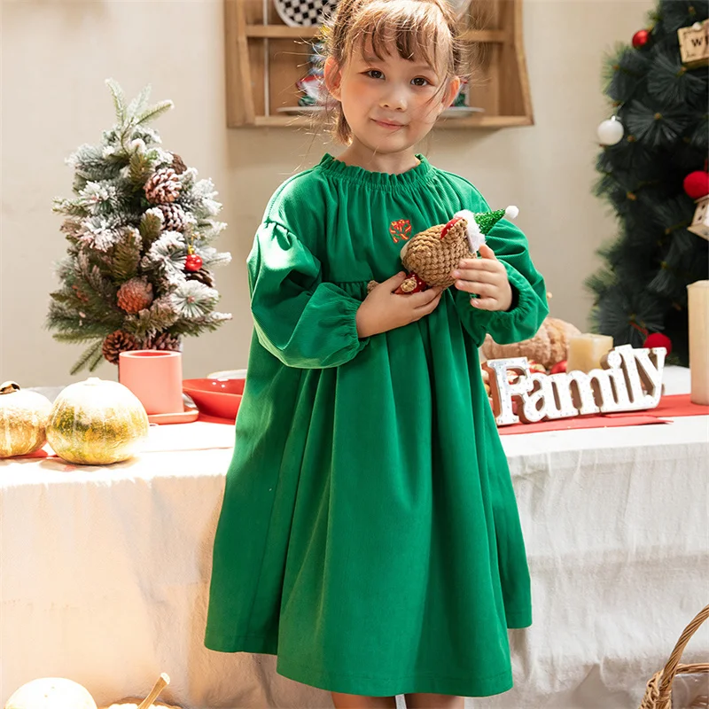 

New Arrival Spring Fall Midi Dress for Young Girls Kids Girl Long Sleeves Plain A-line Loose Casual Dresses Children Partywear