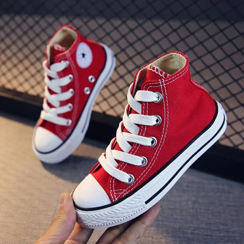 Canvas Board Shoes Children New Canvas Breathable Casual Shoes Boys Girls Lace-up Soft Bottom Kids Race Antiskid Sports