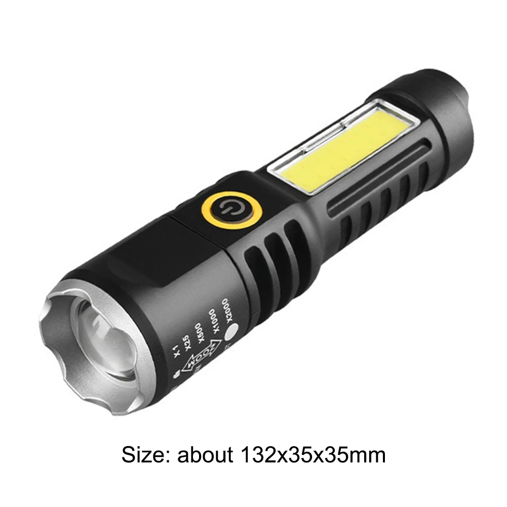 Waterproof Torch Light Telescopic Zoom XPE COB LED Camping Flashlight Type-C USB Charging Bright Flash Light 4 Modes for Fishing
