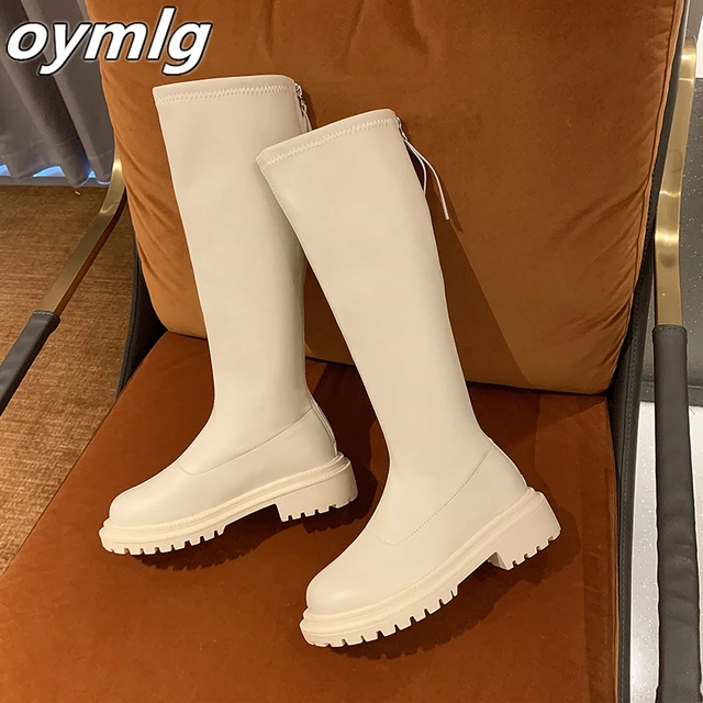 Black Patent Leather Ankle Boots Round Toe Patent Leather Beige Ladies Fashion Winter Long Women's Boots Botas Mujer 2