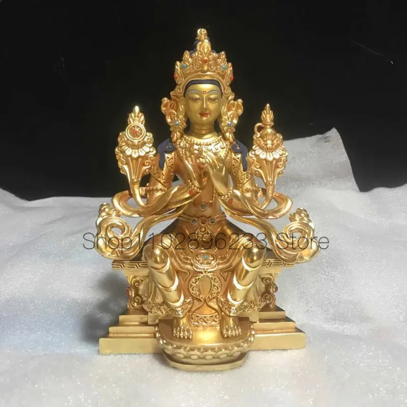 

22cm Tibetan Craft Tibetan Tantric pure copper gilt Maitreya Buddha statue ornaments Qiangba Buddha statue