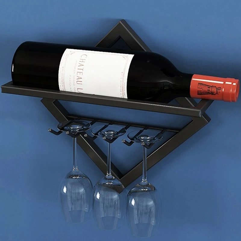 Description Picture 5 of itemWall Mounted Upside Down Wine Rack Bottle Goblet Glass Holder Metal Champagne Glass Storage Stand Kitchen Organizer