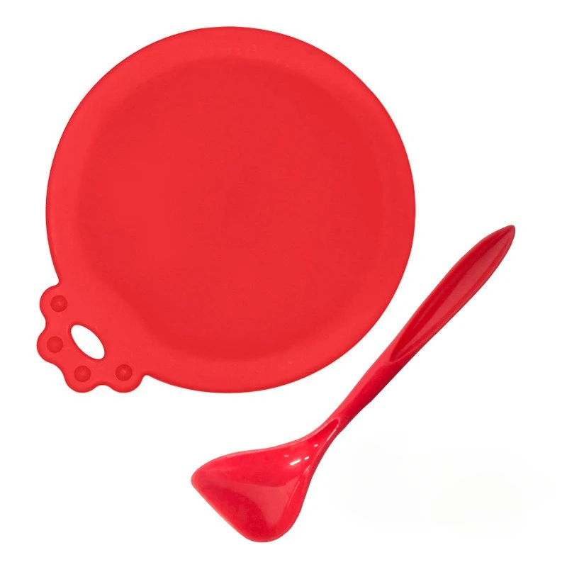 Reusable Silicone Pet Food Can Covers with Spoon - Set of 2