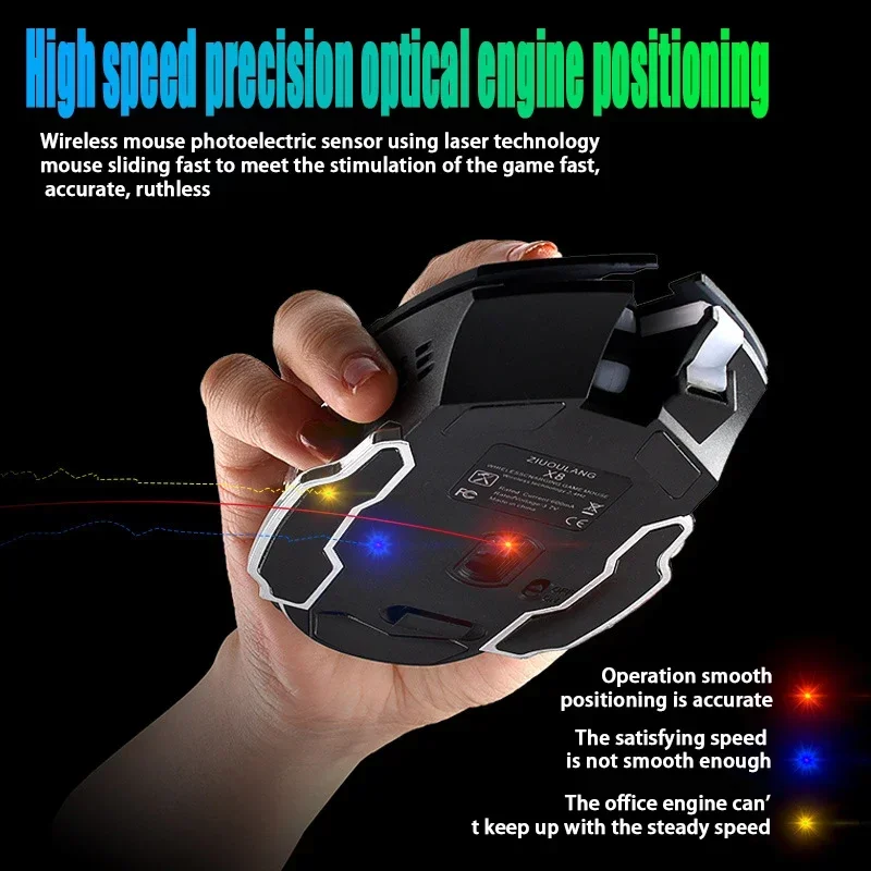Wolf X8 Wireless Mouse Charging Gaming Mouse Mute Backlit Mechanical Ergonomic for Pc Laptop