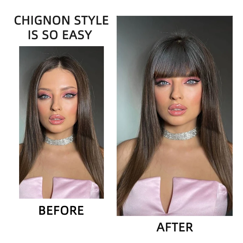 LUPU Synthetic Hair Blunt Bangs With Clip In Hair Extensions Natural False Hair looking For Daily Use Hair Accessories Women