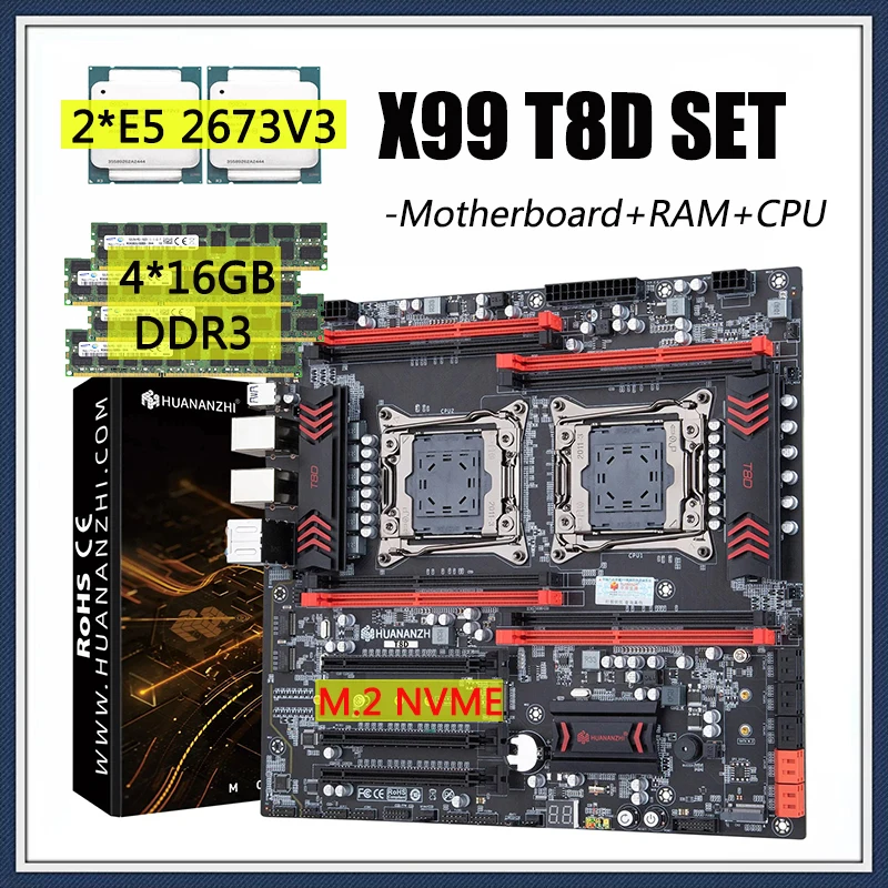 HUANANZHI X99 T8D Dual Motherboard Set Processador LGA 2011 3 com E5 HUANANZHI X99 T8D Dual Motherboard Set Processador LGA 2011 3 com E5