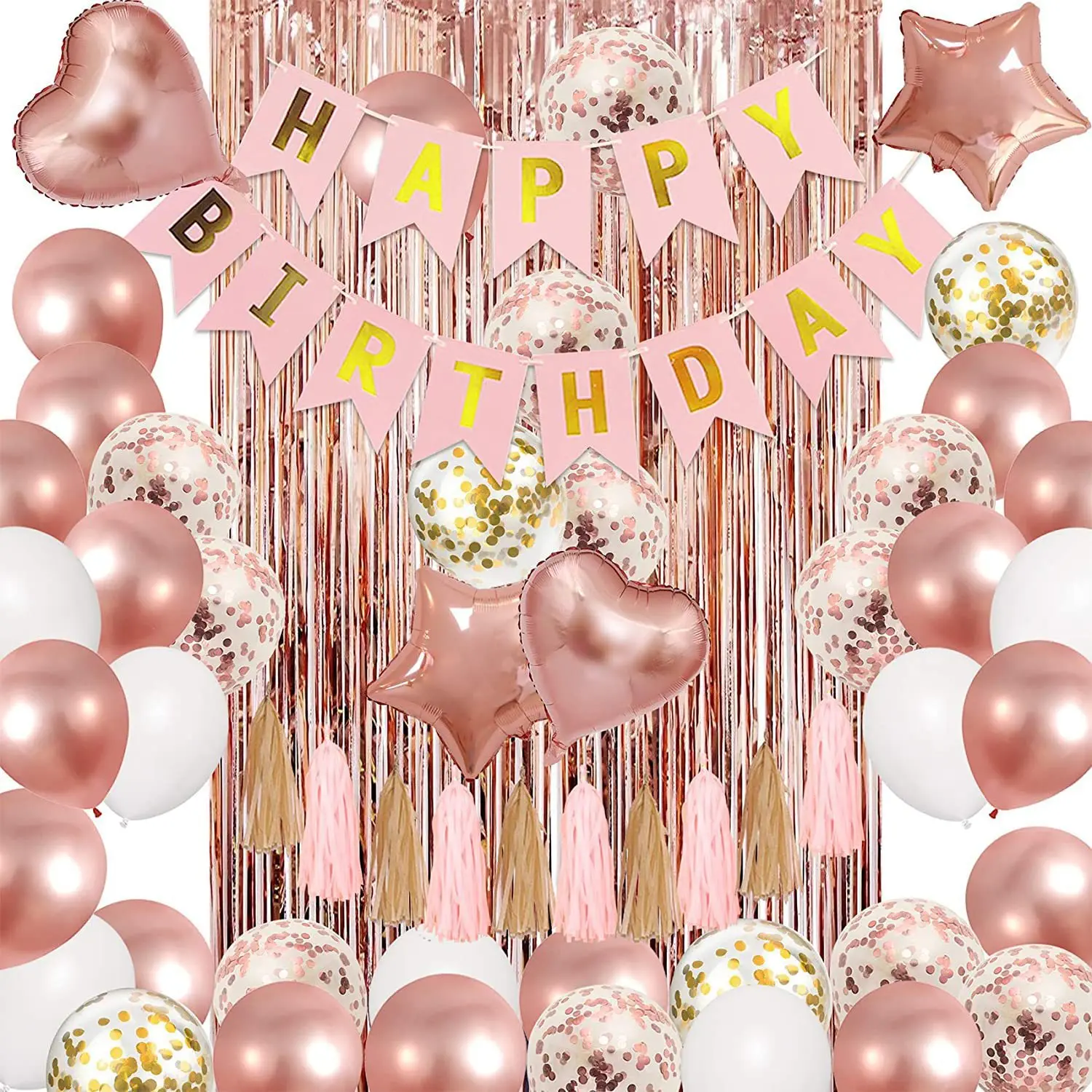 

Birthday Party Event Decoration Venue Rose Gold Rain Curtain Hot Gold Pull Flag Letter Balloon Set Wedding Festival Balloons