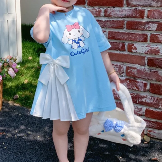 

Новинка, летние платья для девочек Sanrio, платье в стиле миди и куроми с бантом, футболка, пижама, кавайная детская одежда