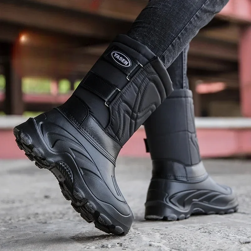 SP5 Men's Winter Waterproof High Boots, Non-Slip Warm Fishing Footwear, Outdoor Snow Boots with Fleece for Cold Weather
