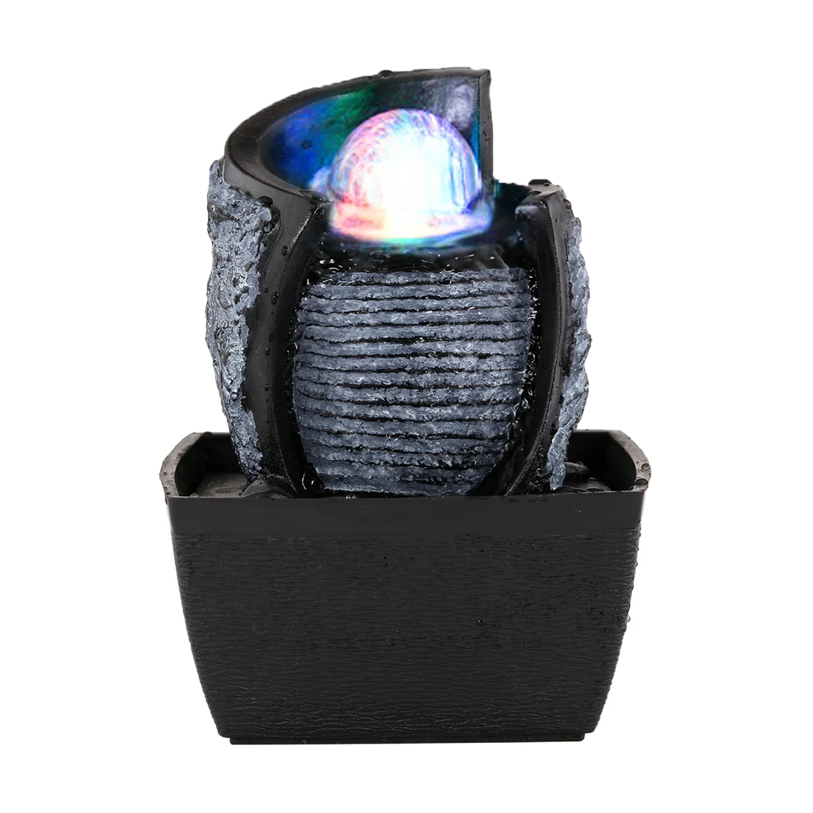 Antique Water Fountain Feng Shui with Rolling Ball LED Light Tabletop Fountain Decoration Living Room Office Home Lucky Ornament