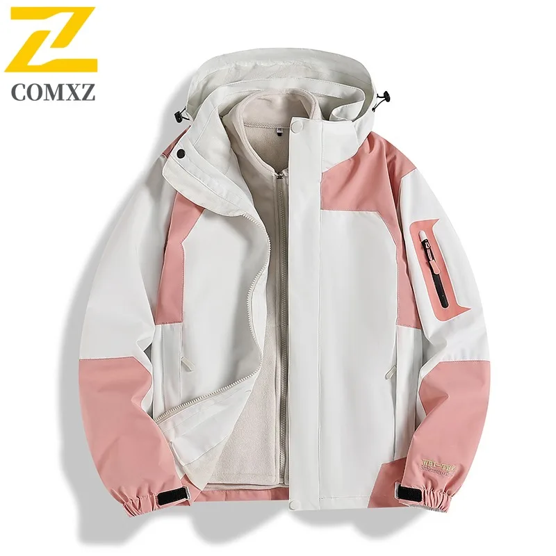 COMXZ 3 in 1 Outerwear Windproof Warm Removable Hood Outdoor Gym Jogger Coat 2025 Running High Quality Men's Windbreaker Jacket