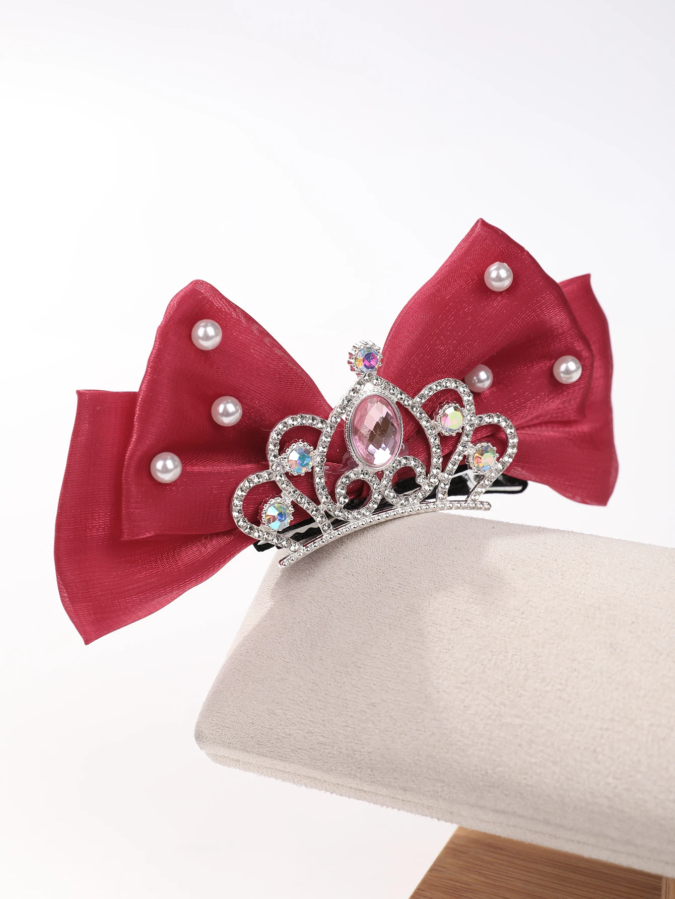 1 Stück Elsa Prinzessin Blau-Rosa Krone Große Schleife Haarspange für Mädchen Kinder-Haaraccessoires 3D Super Feenhaftes Haar-Accessoire – Detail 4