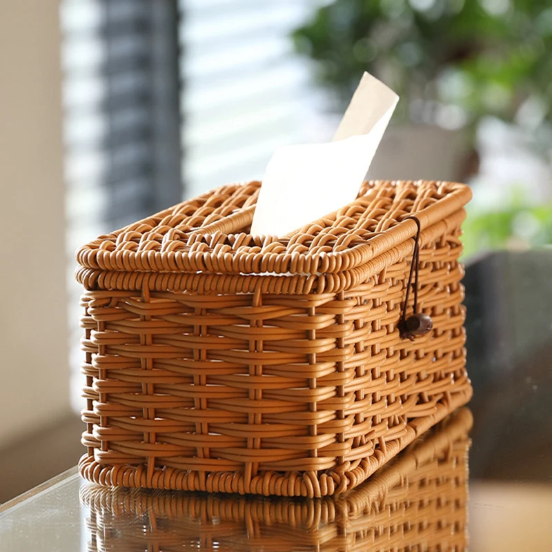 Simulation Rattan Tissue Box Living Room Office Desk Tissue Box Bedroom Home Desktop Decoration