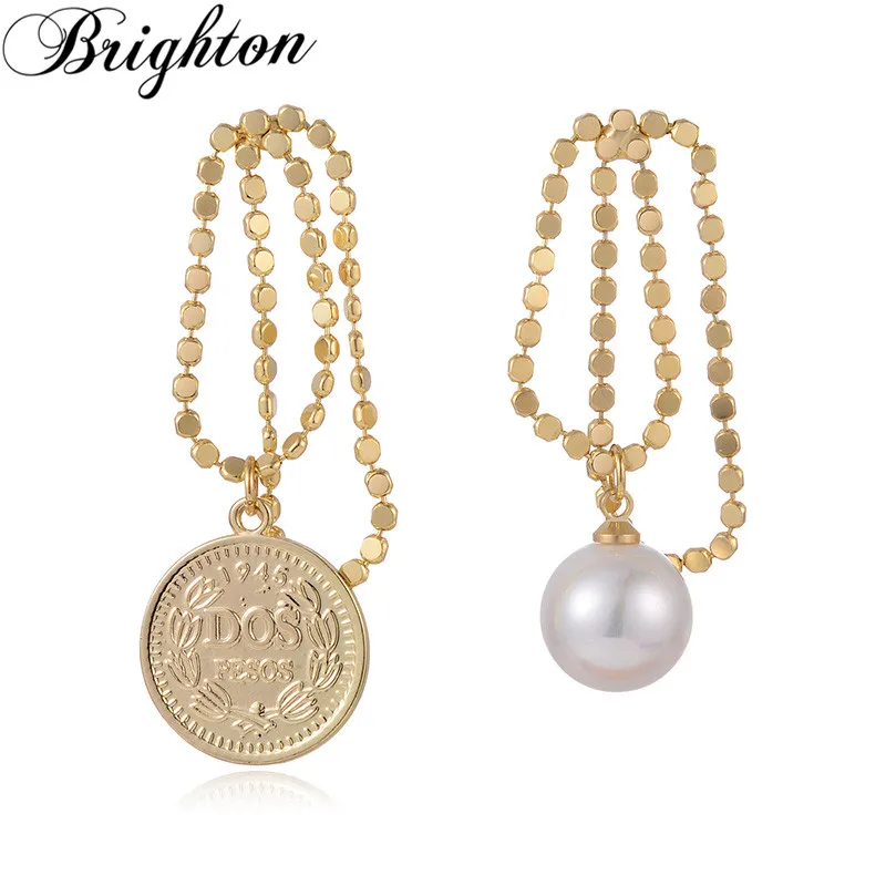 

Brighton Punk Long Chain Drop Dangle Earrings Simulated Pearl Vintage Asymmetry Metal Brincos Fashion Jewelry Gift Wholesale