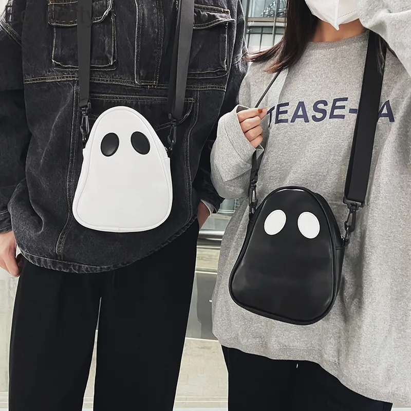 

2023 Funny Ghost Bag Purse Personality Shoulder Bags Lovely Devil Cute Bag Clash Colors Stitching Tide Pu Small Capacity Satchel