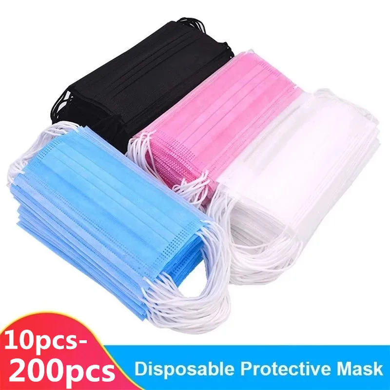 Disposable Mask Medical Surgical Face Masks 3 Layer Ply Filter Mask Anti Dust Breathable Earloops Adult Mouth 10-200pcs