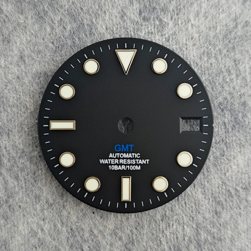 Matte Black Watch Dial with Multicolor GMT Text and Elegant Edge Finish