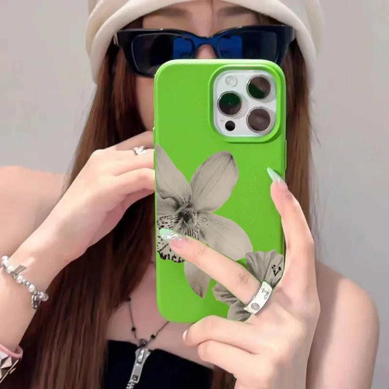 Elegant Black & White Floral Pattern Lichee Soft Phone Case Cover
