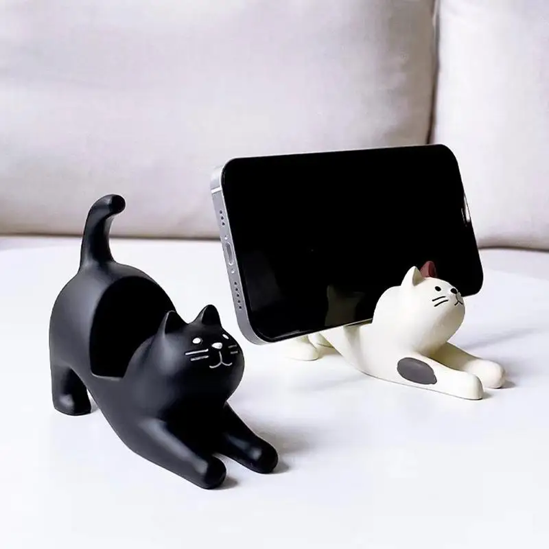 Charming Cat Resin Phone Stand - Adorable Desk Decoration