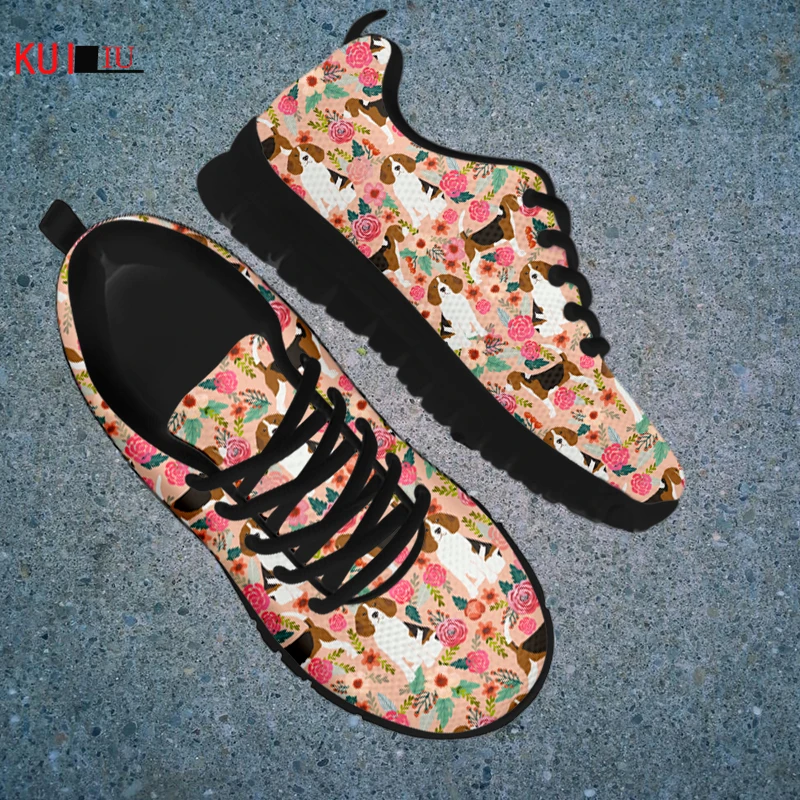 

KUILIU Boston Terrier Dog Florals Pattern Women's Sneakers Casual Tennis Shoes Puppy Pet Lace Up Running Mesh Sports Shoes Flats