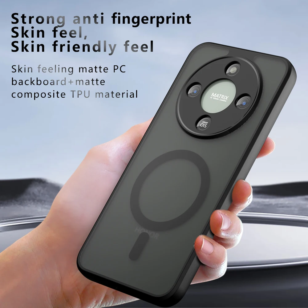 Shockproof Magnetic Wireless Charging TPU Phone Case with Matte Plastic Back Cover