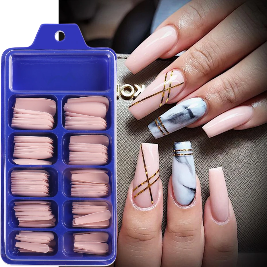 100pcsCoffinFakeNailsFullCoverPressOnNailsExtensionTips