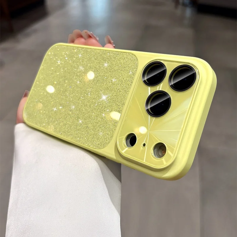 Luxury Bling Glitter Glass Case with Lens Protection and Shockproof Hybrid Bumper