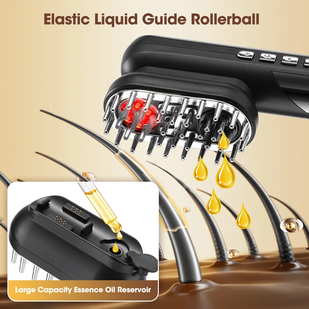 4-in-1 Multifunctional Beauty Device Vibration Red Light Hair Scalp Massage Comb Face Eyes Skin Lifting Heat EMS Roller Massager