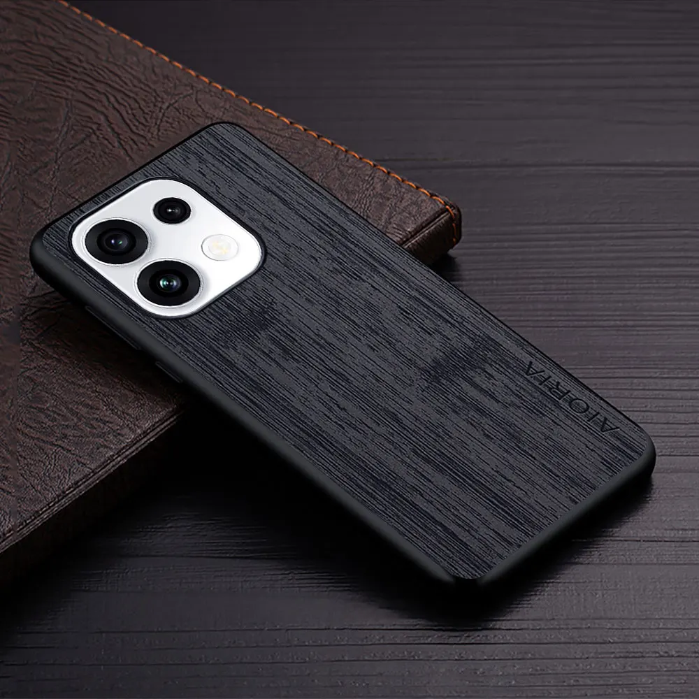 Elegant Wood Grain PU Leather Phone Cover