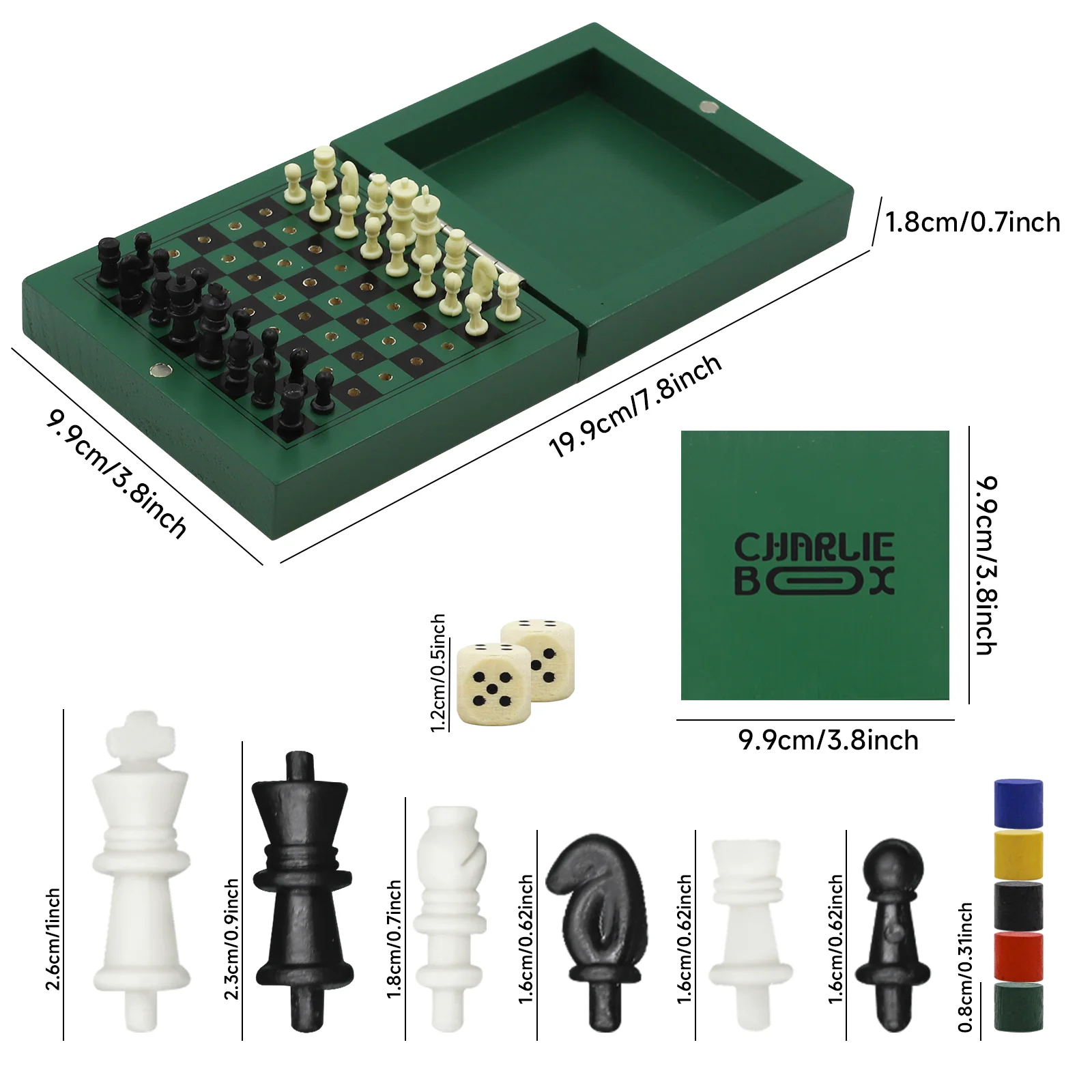 TUNJILOOL Mini Portable 3 in 1 Wooden Chess Board Folding Wooden LUDO Chess Checkers Games For Kid And Adults Travel Camping Toy