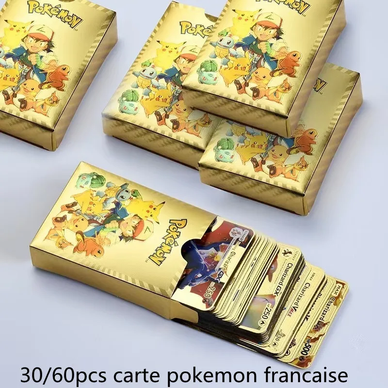 58/29pcs French Pokemon Gold Card Charizard Eevee Mewtwo Pikachu Gold Vmax  GX EX Collection Children's Gifts Pokemoncards Toy - AliExpress