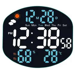 Digital Wall Clock with Remote, Dual Alarms, Weather Station, and Temperature & Humidity Display (Blue)