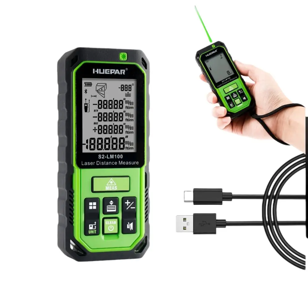 Huepar Telemetro Laser Green Beem Misuratore Di Distanza Laser Con Sensore Angolare Lcd Metro A Nastro Digitale 60M/100M/120M
