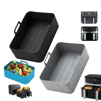 1/2PCS Reusable Air Fryer Silicone Tray Dish Dual 2 Basket Baking Pan Oven Pot Plate Liner Dual Air Fryer Accessories For Ninja