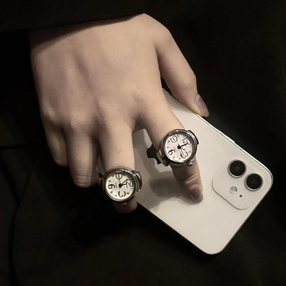 Finger Ring Watch Mini Adjustable Elastic Strap Quartz Movement Jewelry Clock Women Men Finger Watch Daily Wear Vintage Style 3