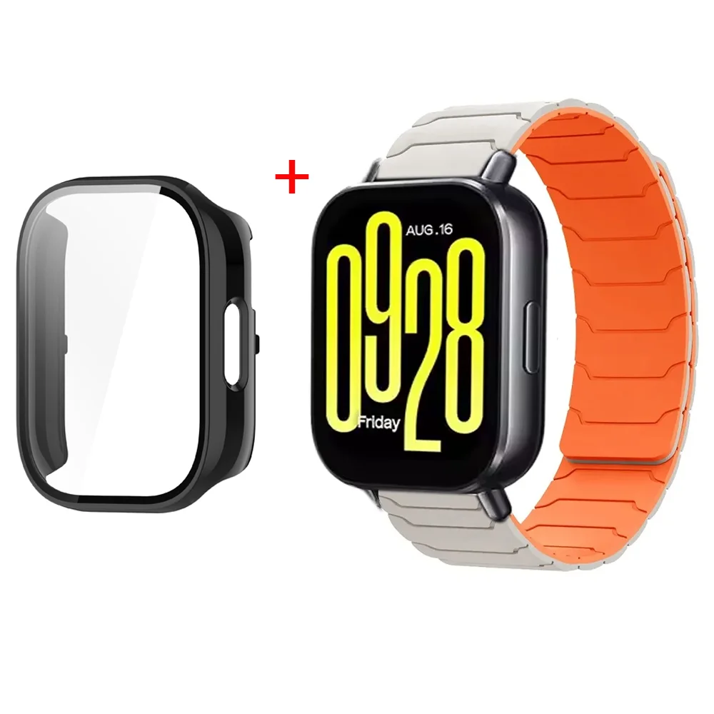 Magnetic Silicone Watch Strap with Protective PC Case & Glass Screen