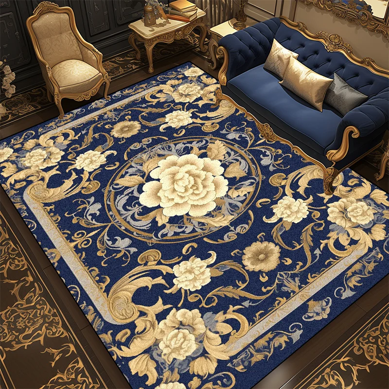 European Luxury Blue Soft Carpet Living Room Decoration Sofa Coffee Table Side Large Area Rug Bedroom Bedside Non-slip Floor Mat 3