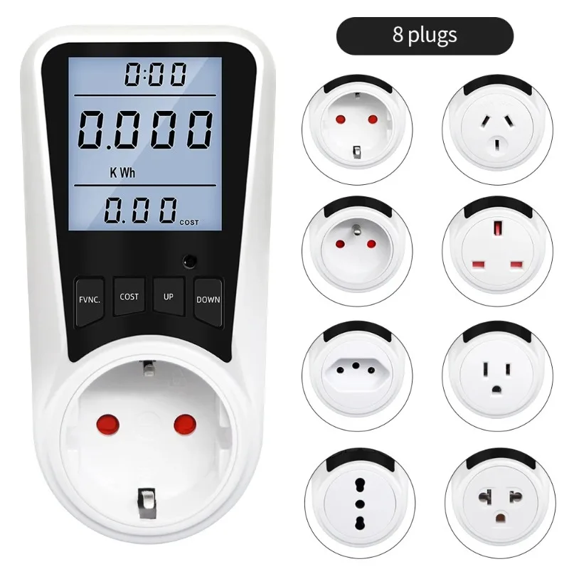 Digital Wattmeter LCD Energy Meter Electricity Power Meter Socket Electric Tester EU US AU UK FR Measuring Outlet Power Analyzer