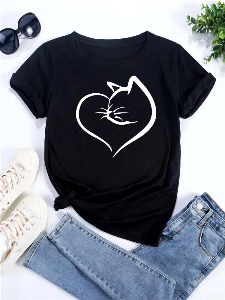 Women Kawaii Cats Print Summer Cute Women Tshirt Funny Cartoon T Shirt Female Ullzang T-shirt 90s Fashion Korean Style Top Tee 2