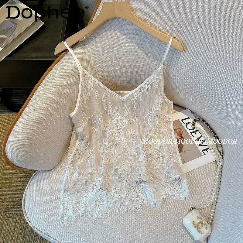 

Camisoles Women's Summer New Lace Hollow-out Embroidered Underwear Slings Beauty Back Sleeveless Outer Wear Sexy Bottoming Tops