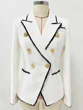  HIGH STREET Newest Fashion 2023 Designer Jacket Women's Slim Fitting Lion Buttons Contrast Color Fringed Tweed Blazer 
