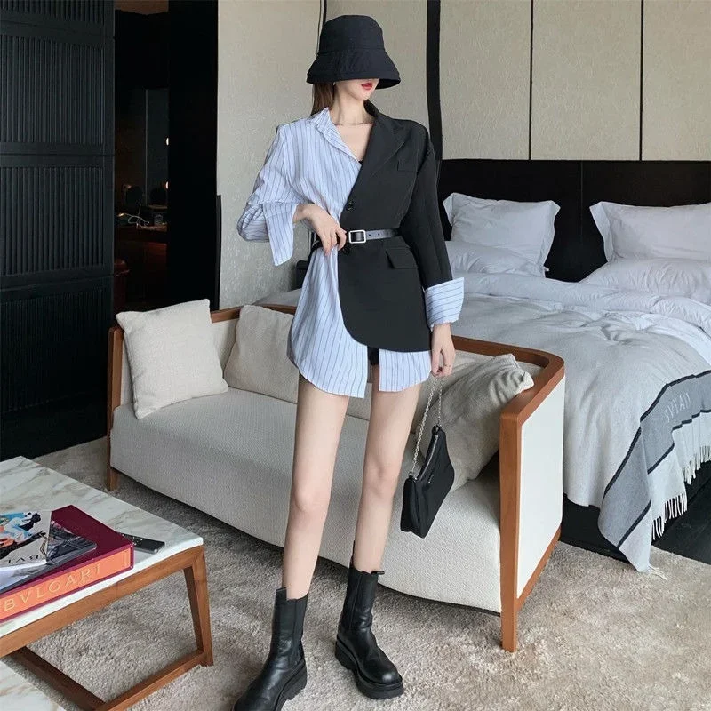 Vintage Patchwork Blazers Women Korean Fashion High Street White Black Blazer 2021 Spring Autumn Chic Slim Outwear All-match