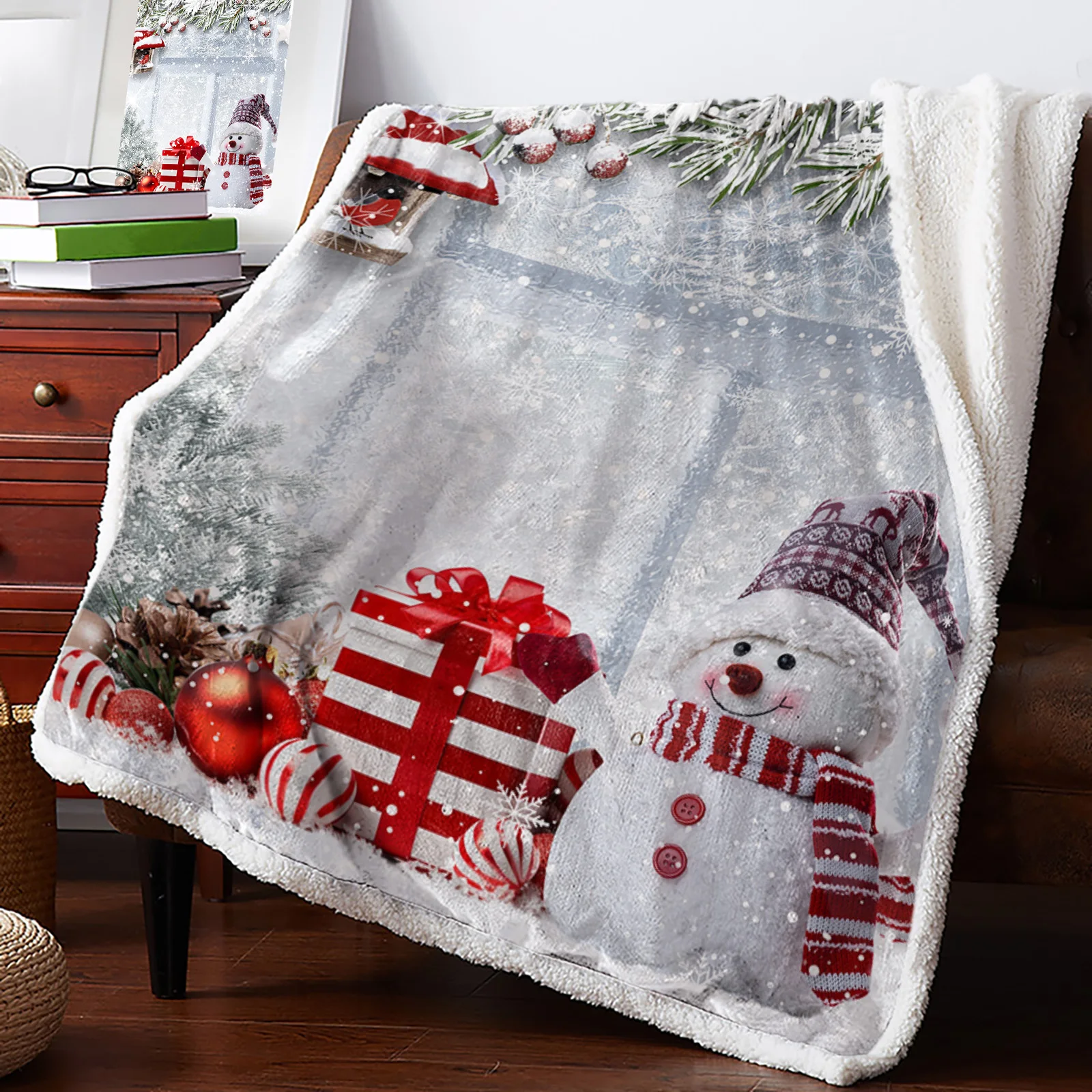 

Christmas Snowflake Snowman Holly Fir Tree Cashmere Blanket Winter Warm Soft Throw Blankets for Beds Sofa Wool Blanket Bedspread