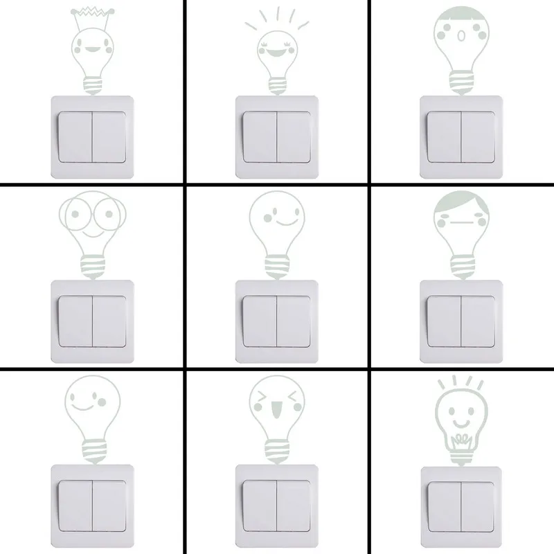 Funny Cartoon Light Bulb Luminous Switch Sticker Glow in the Dark Wall Stickers Kids Rooms DIY Decoration Fluorescent Home Decor