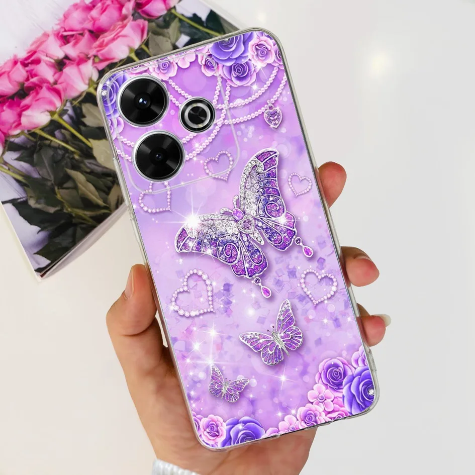 2024 Fashion Tulip Flower & Butterfly Soft Silicone Clear Phone Case