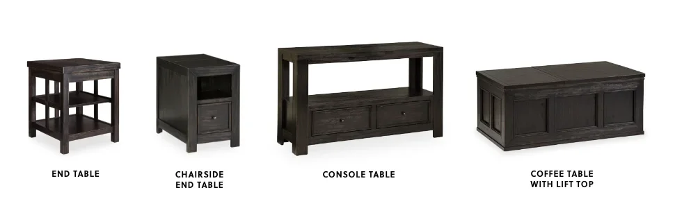 end table chairside console sofa coffee cocktail lift-top lift top dark wood black gray grey wash
