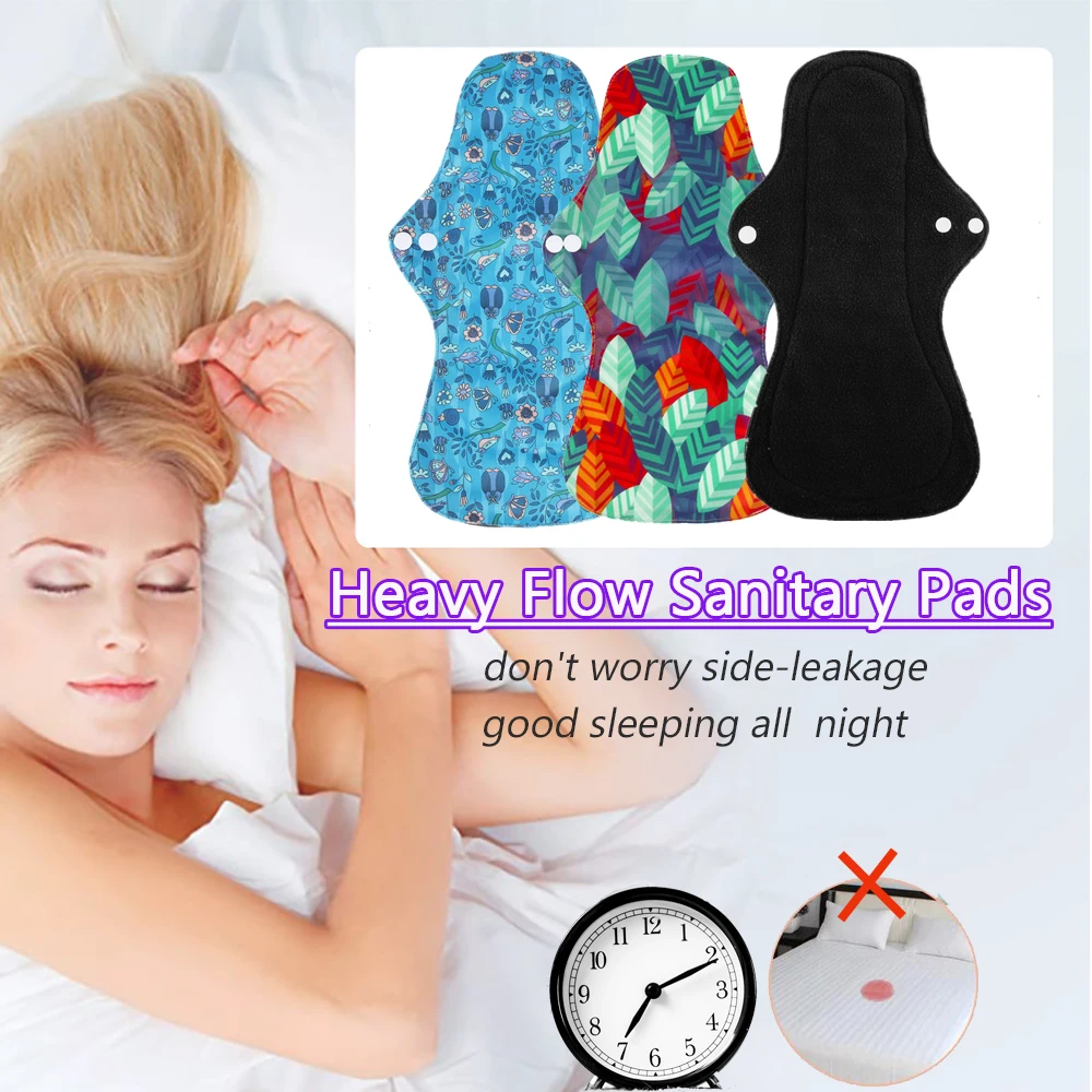 5PCS Reusable Menstrual Pads Heavy Flow Women Menstrual Period Washable Sanitary Napkin Organic Bamboo Charcoal Cloth Pad 2