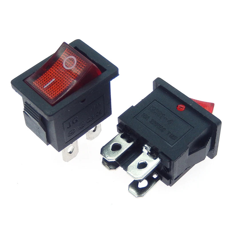 Push Button Switch KCD1 2pin 3pin 4pin 21*15mm ON-OFF boat car rocker switch 6A/250V AC 10A/125V AC with red blue green and yellow light 5PCS