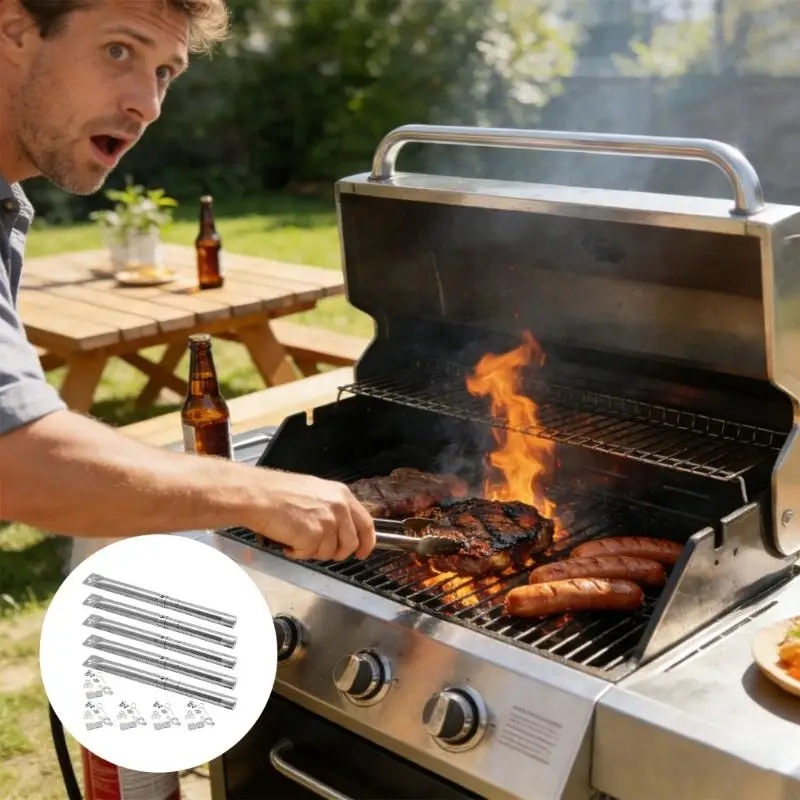 5Pcs Burners Tube Replacements Length Adjustable 12 to 17.5Inch Stainless Steel Grill Burners Tube Easy Installation Y5GB